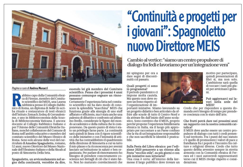 “Continuità e progetti per i giovani”: Spagnoletto nuovo Direttore MEIS
