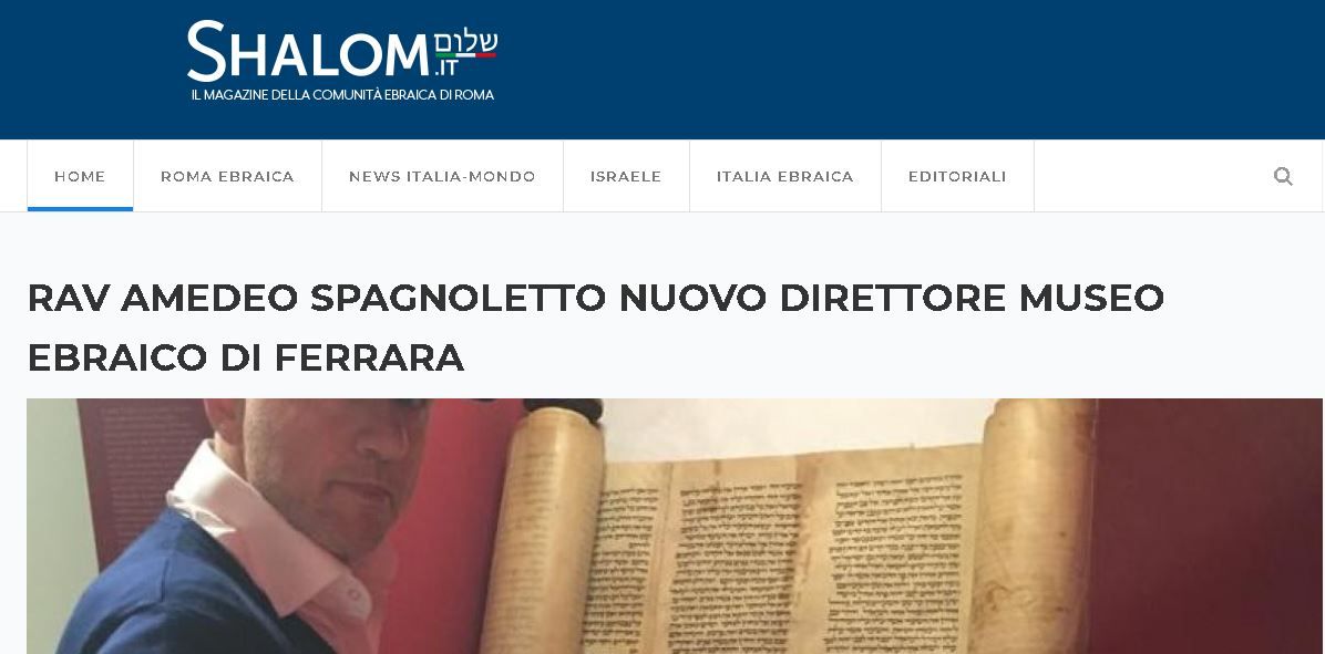 RAV AMEDEO SPAGNOLETTO NUOVO DIRETTORE MUSEO EBRAICO DI FERRARA