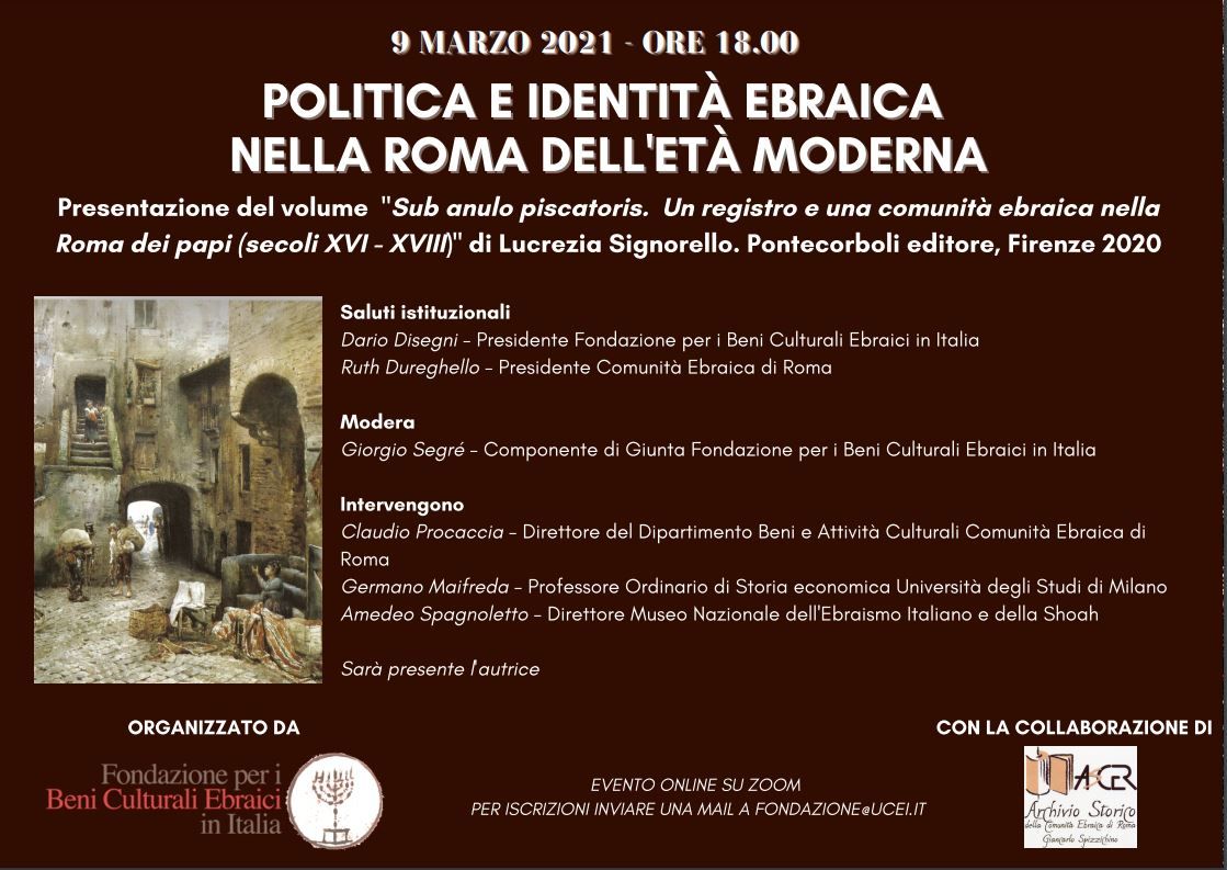 EVENTO ONLINE Politica e identità ebraica nella Roma dell’Età moderna