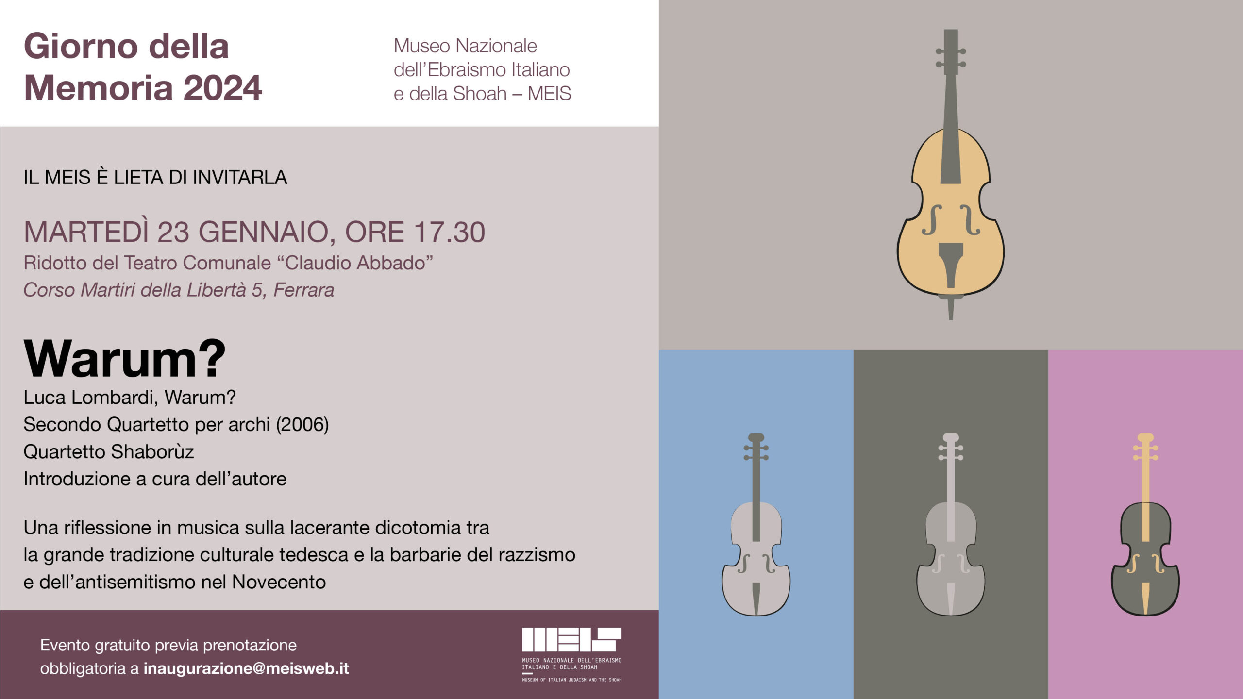 23 gennaio, concerto per il Giorno della Memoria